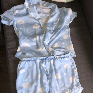 Blue cloud satin material pj set
